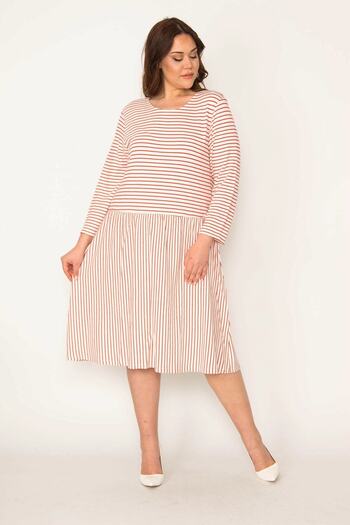 Şans Women's Large Size Red Stripe Detailed Dress 65n22436