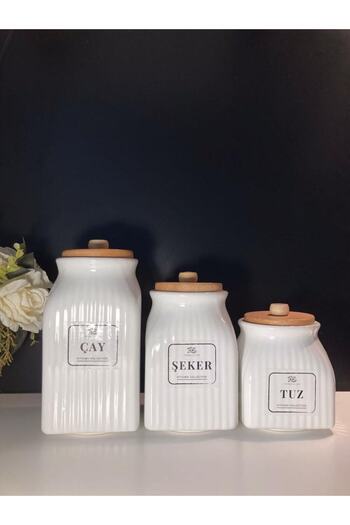 Pembelia Life 3-Piece Porcelain Tea Sugar Salt Storage Jar Pulses Jar Set