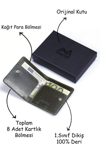 TESBİHCİBABA Mandarin| Army Green Tokyo Men's Leather Wallet, Card Holder