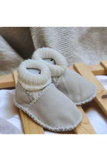 BEBEĞİME ÇORAP Organic Leather Baby Booties - Baby Home Shoes with Ankle Socks