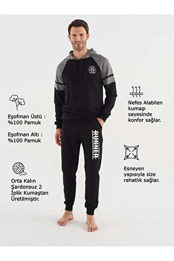 Mod Collection Siyah Kapüşonlu Eşofman Takım