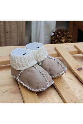 BEBEĞİME ÇORAP Organic Leather Baby Shoes - Baby Home Shoes with Ankle Socks