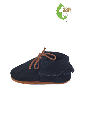 YoYo Junior Genuine Leather Black Suede Baby Booties with Lacing Detail