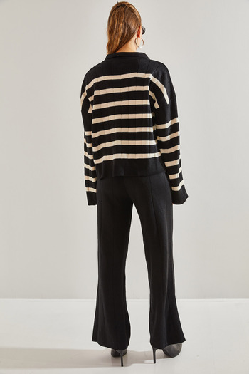 Bianco Lucci Women's Striped Knitwear Top and Bottom Set