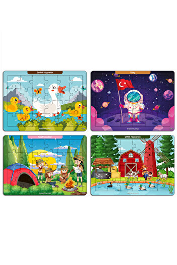 kutuTR Notpa Çocuklar I?çin 24 Parça Eğitici Ve Öğretici Ahşap Renkli Puzzle 4lü Set 8