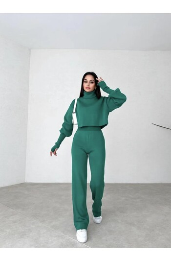 munora butik Finger-Cut High Waist Knitwear Black Suit