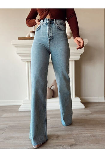 MAKRAS EXCLUSIVE Felix Loose Acid Snow Washed - Super High Waist Lycra Comfort Palazzo Jeans