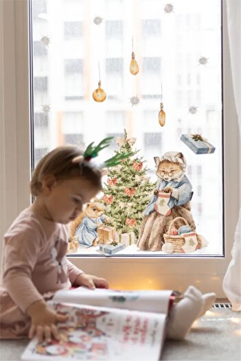 Piksel Grafik New Year's Tale, Cute Christmas Figures Sticker Set, Winter Christmas Ornament Sticker Glass Wall Sticker