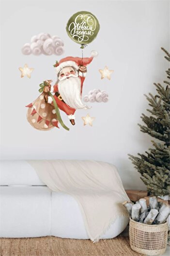 Piksel Grafik Santa Claus with Balloons Glass and Wall Sticker, New Year Sticker