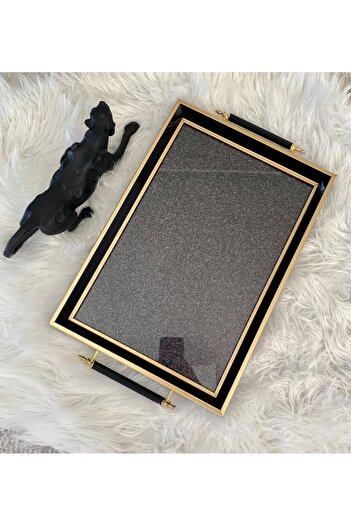 Sillage Home Lüx Siyah Simli Çay Tepsisi,lüx Sunum Tepsisi