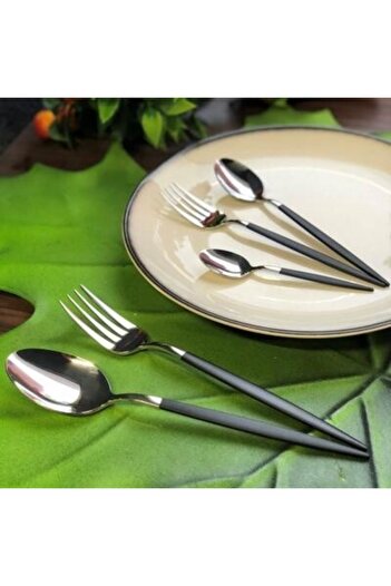 Hira Istanbul Sedef Black 36 Piece Spoon Fork Set