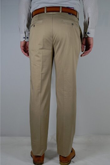 Bomonti Men's Brown Cotton Straight Trousers