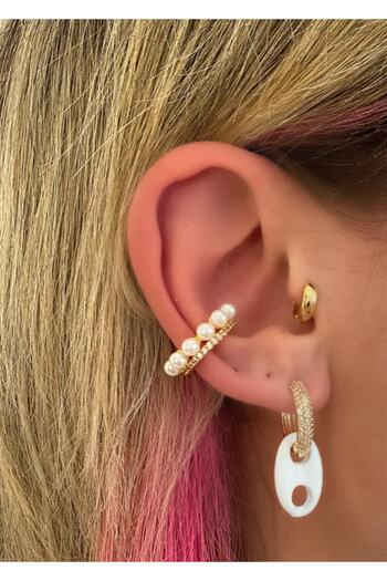 Markiz Takı Single Row Pearl Single Row Stone Row Cartilage Earrings - Must Compress