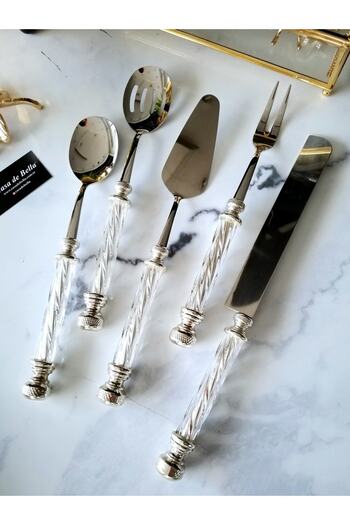 CASA DE BELLA 5 Piece Crystal Patterned Silver Handle Service Set