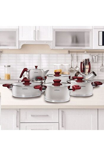Güral Porselen Silver 16 Piece Stainless Steel Cookware Set Grlsry16stnckmz