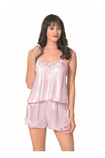 PRIMODA 025 Thin Strap Satin Babydoll Nightgown Set with Shorts