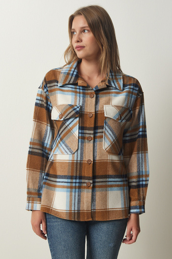 Happiness İstanbul Jachetă pentru femei Biscuit Blue Lumberjack Stamp DD01275
