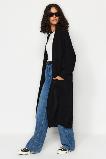 Trendyol Collection Μαύρη Maxi Basic Πλεκτή Ζακέτα TWOAW24HI00096