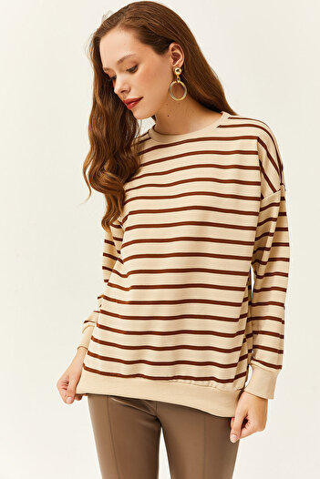 Olalook Women's Stone Brown Basic Soft Textured Loose Sweatshirt SWT-19000457