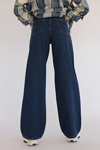 Trn JNS Forever Women's Dark Blue Extra High Waist Loose Leg Denim Jeans