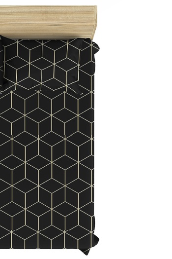 makiteks 100% Cotton Geometric Jeha Anthracite 100x200+50x70 Single Elastic Sheet Set