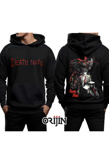 Orijin Tekstil Death Note Shinigami Yagami ελαφρύ μπροστινό πίσω εμπριμέ μαύρο φούτερ με κουκούλα