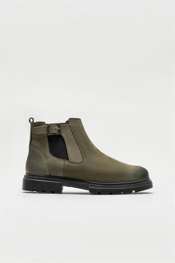 Elle Shoes Χακί Δερμάτινες Ανδρικές Μπότες Casual