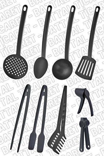ÖzSa Home 9 Piece Fireproof Non-Stick Teflon Coated Serving Set Ladle Colander Spatula Spoon Plastic Serving Set