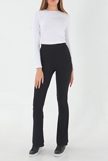 ESPİNA Ribbed Report 2 Pack Flare / Flare Leg High Waist Stretchy Knitted Leggings Trousers