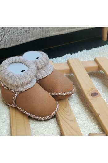 BEBEĞİME ÇORAP Organic Leather Baby Booties - Baby Home Shoes with Ankle Socks