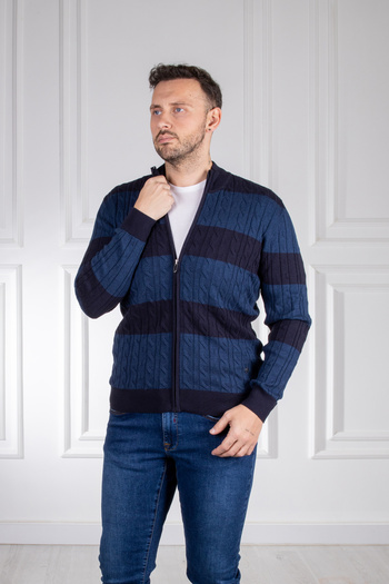 Sarar Ζακέτα πλεκτό με μοτίβο Half Fisherman με φερμουάρ Navy Blue