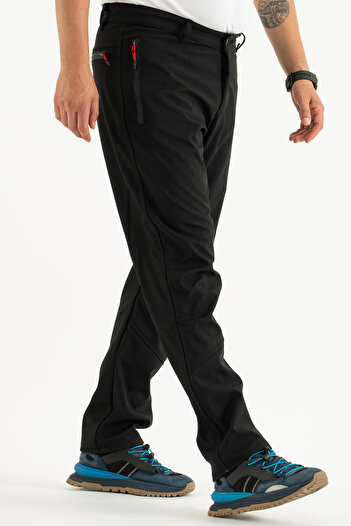 Souris Men's Black Winter Fleece Water Repellent Windproof Outdoor Softshell Trousers