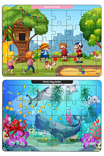 kutuTR Notpa Çocuklar Için Eğitici Ve Öğretici Ahşap 24 Parça Renkli Puzzle 4lü Set 9