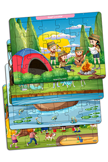 kutuTR Notpa Çocuklar Için Eğitici Ve Öğretici Ahşap 24 Parça Renkli Puzzle Kaşif Çocuklar 4lü Set 15