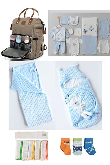 Necix's 6-Piece CUTE MONTHS BIRTH SET (10-Piece HOSPITAL EXIT, BABY BAG, SWADDLE, BLANKET, WIPES AND SOCKS SET)