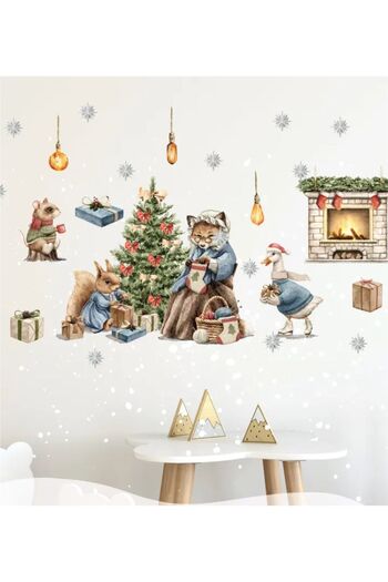 Piksel Grafik New Year's Tale, Cute Christmas Figures Sticker Set, Winter Christmas Ornament Sticker Glass Wall Sticker