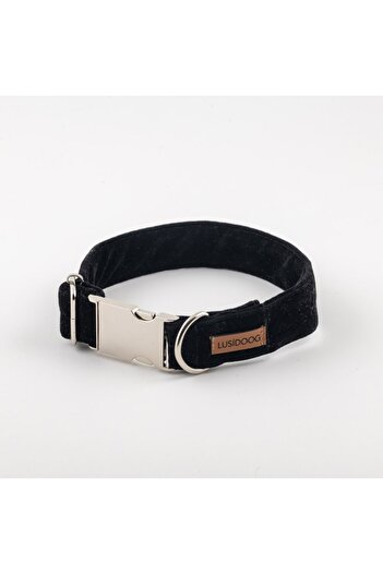 Lusi Doog Black Floral Velvet - Dog Collar, Travel Strap and Poop Bag Set