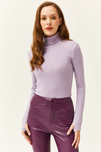 Olalook Bluză din lycra cu degete de culoare liliac pentru femei BLZ-19001644