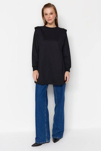 Trendyol Modest Black Padded Knitted Sweatshirt TCTAW23TW00250