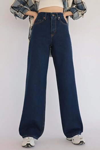 Trn JNS Forever Women's Dark Blue Extra High Waist Loose Leg Denim Jeans