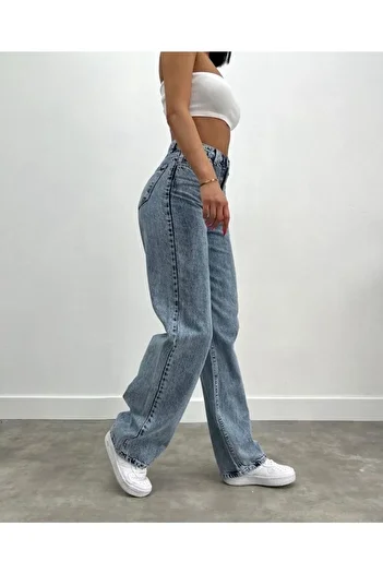 ByCukurovaFrango Pantaloni de spălat cu zăpadă din Lycra pentru femei, picioare largi cu talie înaltă și blugi Jans