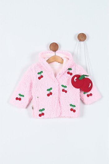 Butik Lena Cherry Embroidered Welsoft Baby Girl Coat