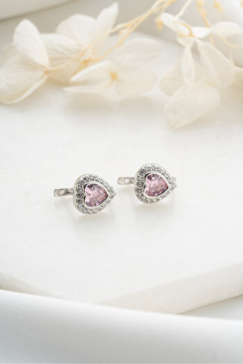 Silvano Jewelry 925 Ayar Gümüş Zirkon Taşlı Kalp Küpe
