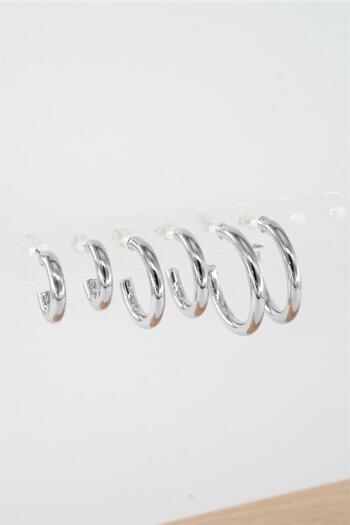 By Zeyna Aksesuar Women's 3 Size 6 Piece Thick Hoop Earring Set