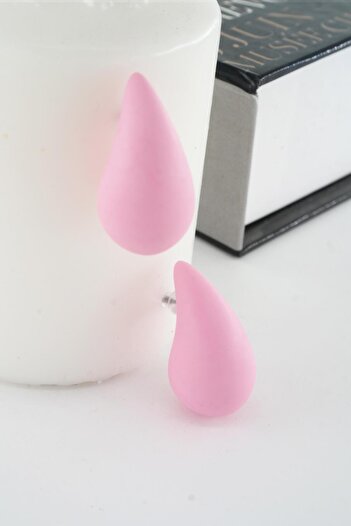 By Zeyna Aksesuar Women's Vip Series Water Drop Model Earrings Pink