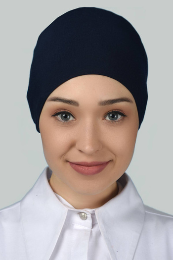 Altobeh Γυναικείο πρακτικό κορδόνι Hijab Χτενισμένο Βαμβακερό Μπλε Navy Blue