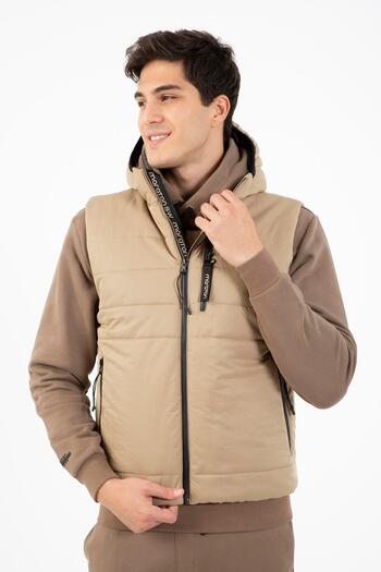 MARATON Regular Men's Hooded Sleeveless Light Mink Vest 21265