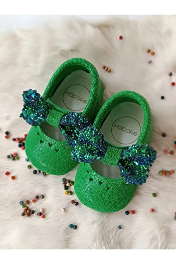 Hodore Alice Green Genuine Leather Baby Loafer Booties