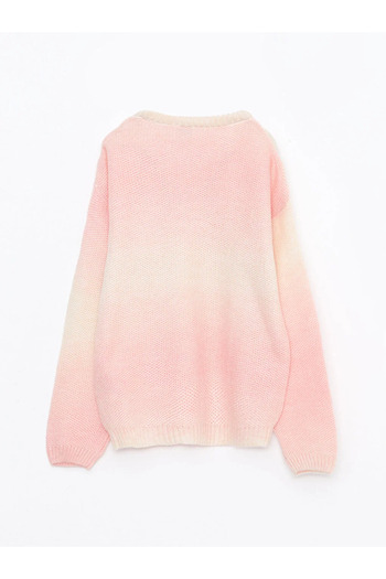 LC Waikiki LCW Kids Langarm-Strickpullover für Mädchen mit Batikmuster und Rundhalsausschnitt