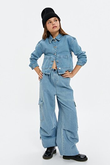 Koton Jachetă din denim cu mânecă lungă din bumbac, cu buzunare, pentru fete 4WKG20003AD